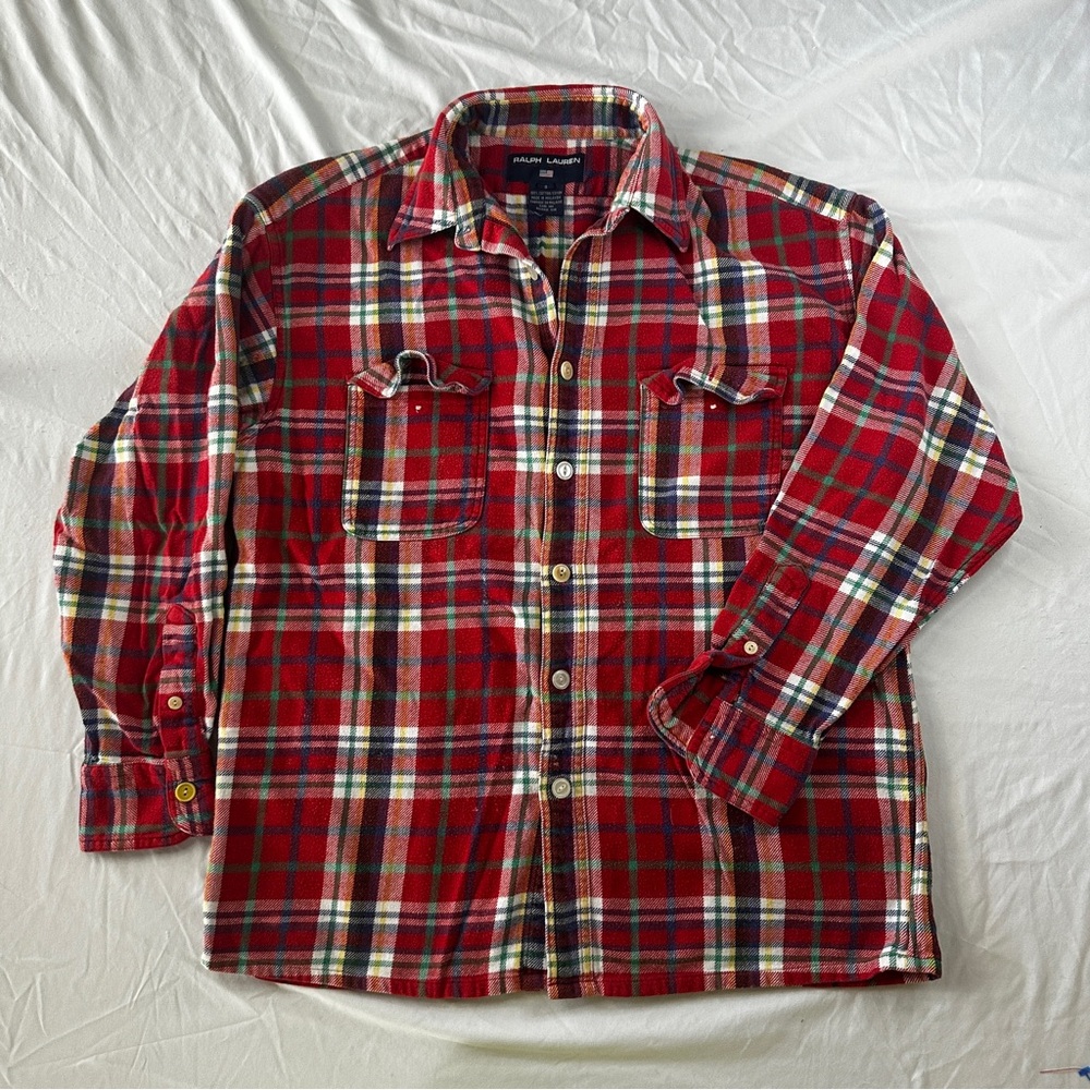 Ralph Lauren Polo Sport 90s Size 8 Tartan Red Plaid Flannel Button Shirt - 277